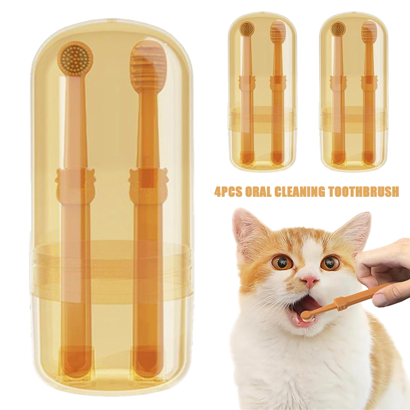Teeth Whitening Kit - 歯のホワイトニング犬猫用シリコンソフト歯ブラシオーラルケア子犬用歯ブラシ歯磨き粉ペットキット歯のクリーニングペット用品